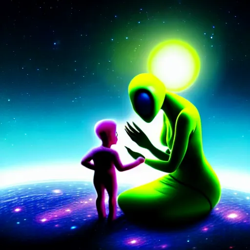 Image similar to a mother alien caring for her kids 4 k high resolution