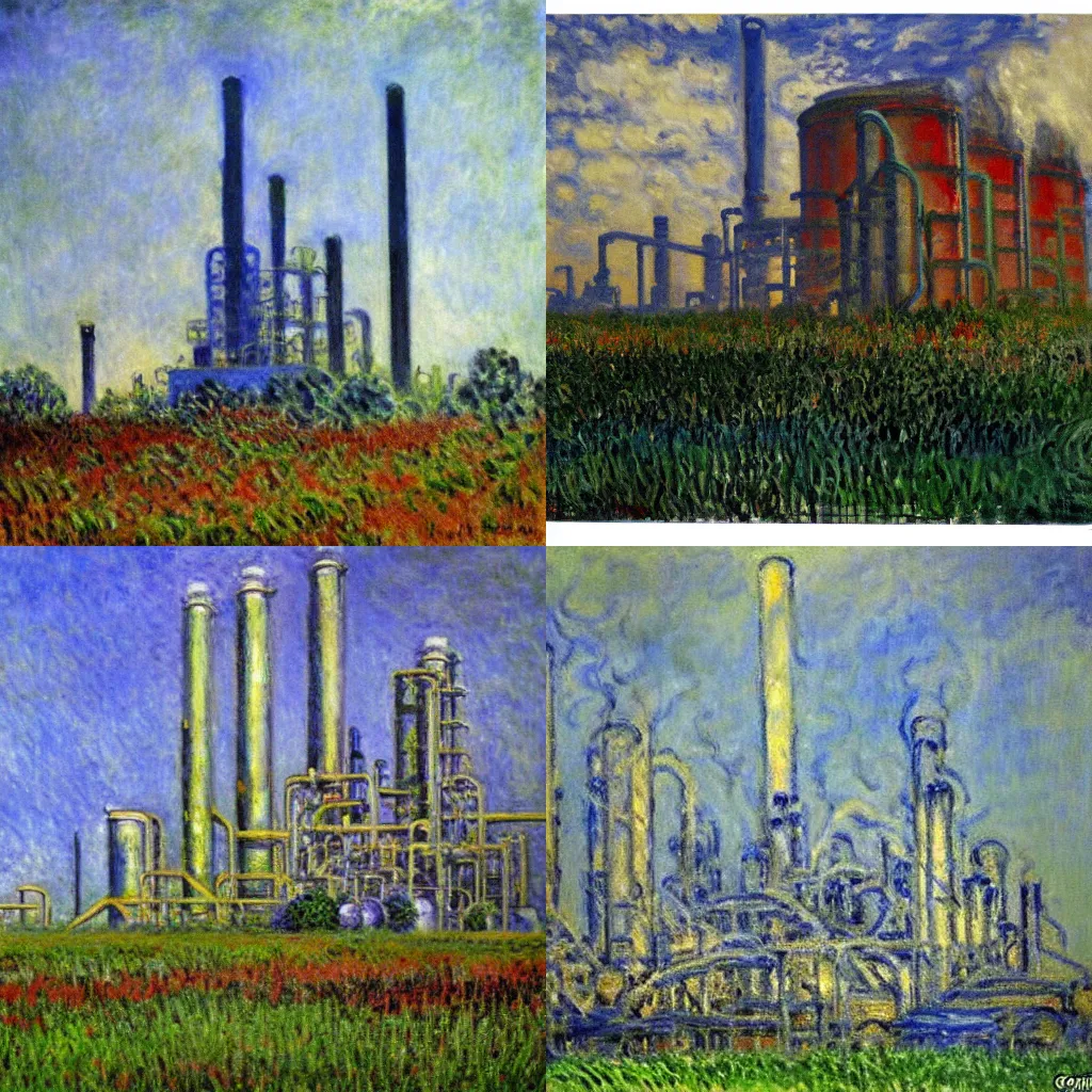 Prompt: gothic chemical plant, painting by Monet