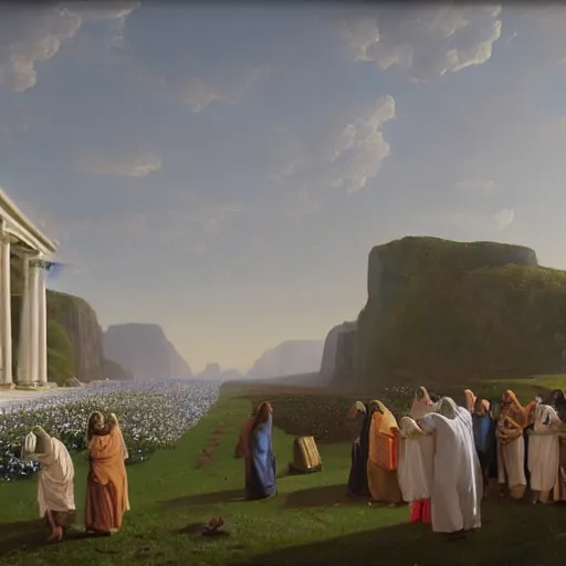 Prompt: A painting depicting the resurrection of Jesus Christ, (Jean Jules Linden), Peter Ilsted, ((flowers)), ((monolith)), ((((Unreal Engine)))), Religious painting