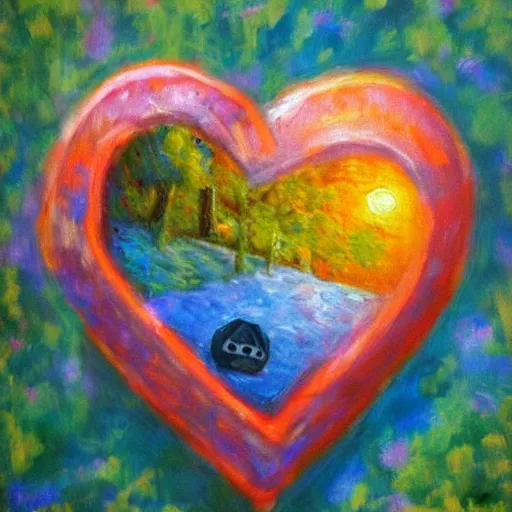 Image similar to beautiful impressionist painting of companion cube heart on side