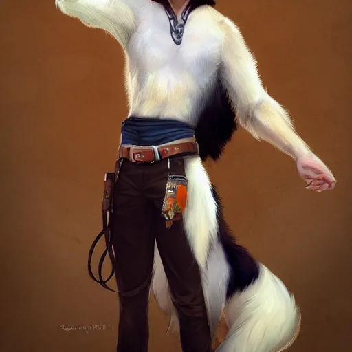 Prompt: wide angle beautiful full body portrait of a cute male anthropomorphic anthro border collie fursona wearing cowboy outfit in a grocery store, character design by charlie bowater, henry asencio, and ross tran, furry art, furaffinity, beautiful, glamor pose, detailed, aesthetic, trending on artstation