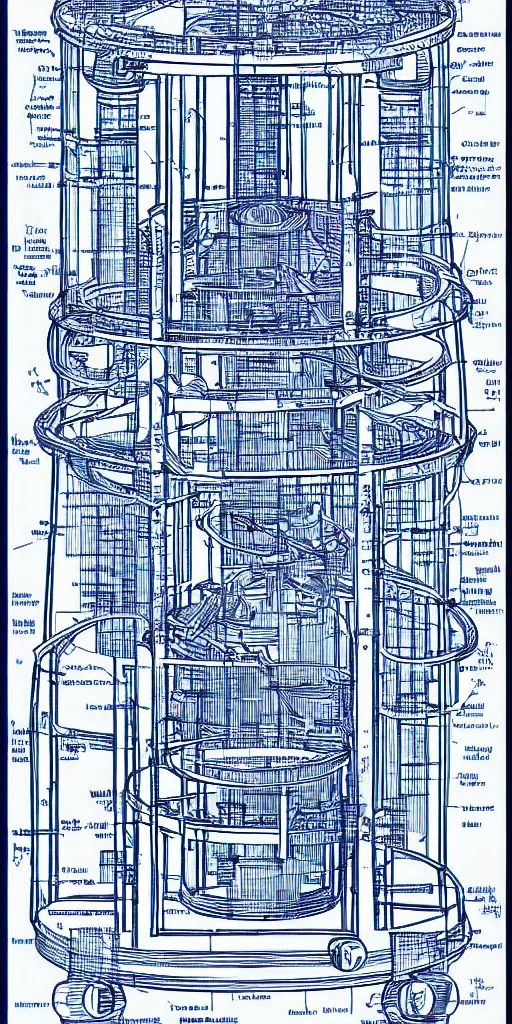 Prompt: highly detailed blue print of a time machine