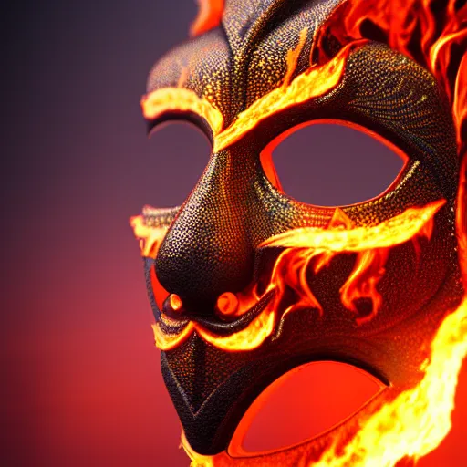 Image similar to an elaborate intricate mask made of flames water, rendered in octane, behance hd, bokeh backdrop