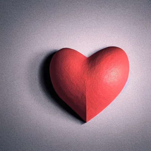 Image similar to 3d render of a badly formed red clay heart shape in the middle of a gray sheet of paper