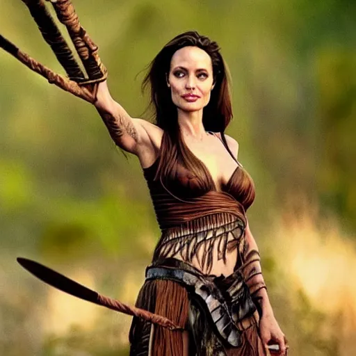 Prompt: angelina jolie as an amazonian warrior