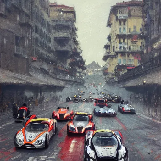 Image similar to a beautiful picture of a car race in the streets of monaco by greg rutkowski and theophile - alexandre steinlen trending on artstation