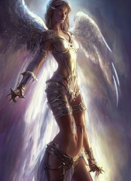 Image similar to concept art, angel knight girl. by artstation trending, by joseph mallord william turner, luis royo, konstantin razumov, cinematic lighting, highly detailed