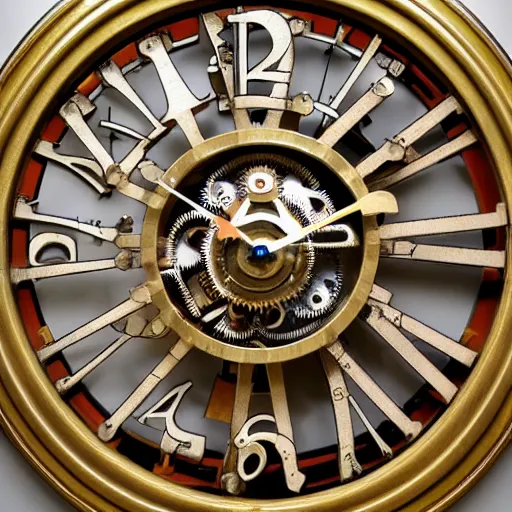 Image similar to a close up of a clock with many gears, a flemish baroque by takashi murakami, behance, kinetic art, steampunk, skeuomorphic, made of liquid metal