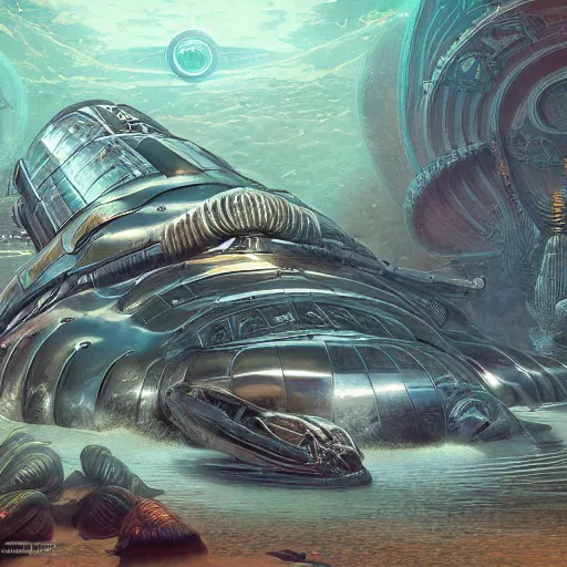 Image similar to trilobite submarine concept render, maximalist art nouveau, cgsociety, artstation by gustave dore and tyler edlin