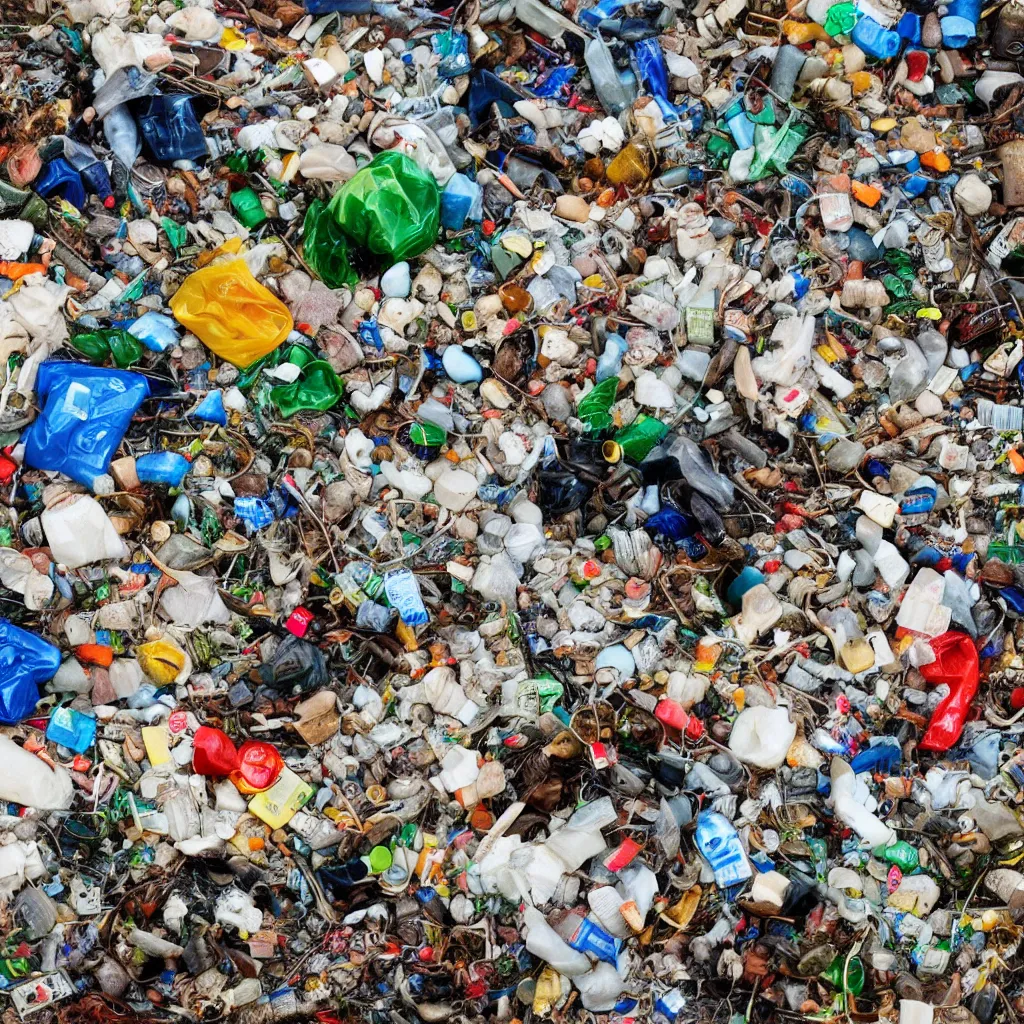 Image similar to planet Earth completely covered with rubbish, junk and plastic garbage, photorealistic image, very detailed