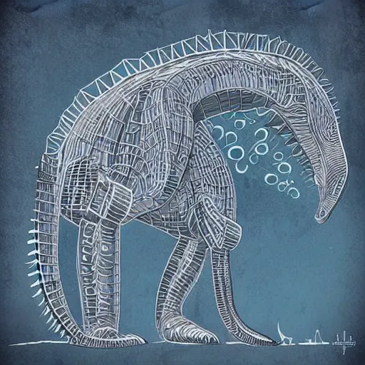 Prompt: Incredible complex geometric dinosaur art paleontology illustrations