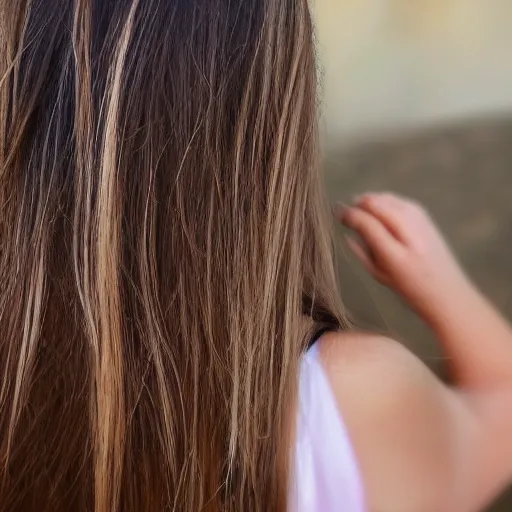 Prompt: photo of a 2 2 yo girl with brown hair and blonde highlights proudly showing a minuscule poo