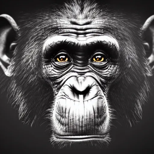 Prompt: a very detailed pencil drawing of a happy chimpanzee 4 k, high resolution, still, landscape, hd, dslr, hyper realistic, sketch