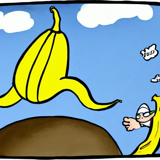 Image similar to a flying banana, cartoon