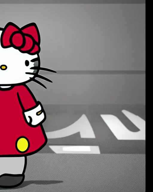 evil hello kitty holding a spiky baseball bat, 3d