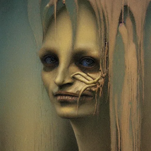 Prompt: portrait of ethereal goblin princess by Beksinski