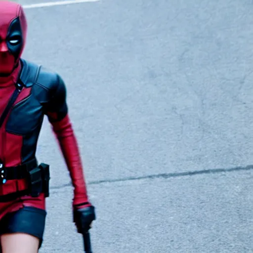 Image similar to film still of emma watson running in deadpool, 4k