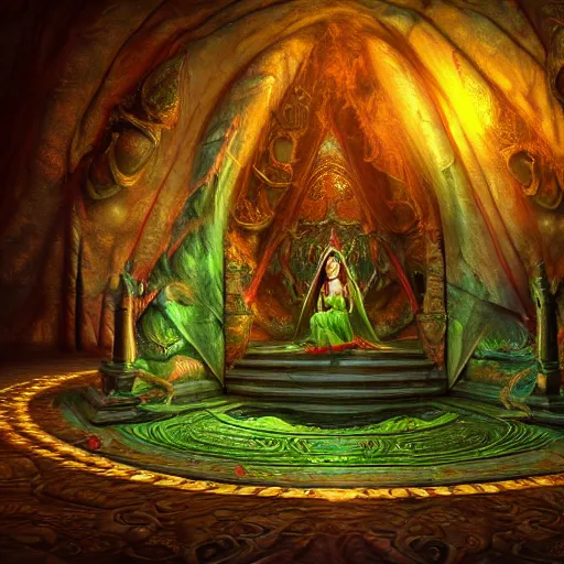 Prompt: Photorealistic magic elven shrine of the elf goddess. Hyperdetailed photorealism, 108 megapixels, amazing depth, glowing rich colors, powerful imagery, psychedelic Overtones, 3D finalrender, 3d shading, cinematic lighting, artstation concept art