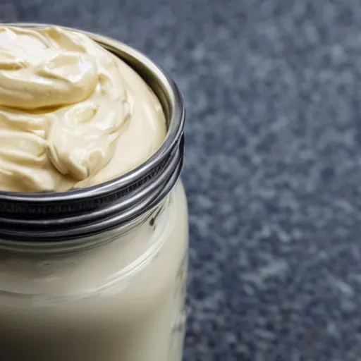 Image similar to a jar of mayonnaise on an escalator. close - up on the jar of mayonnaise. photorealistic, 8 k