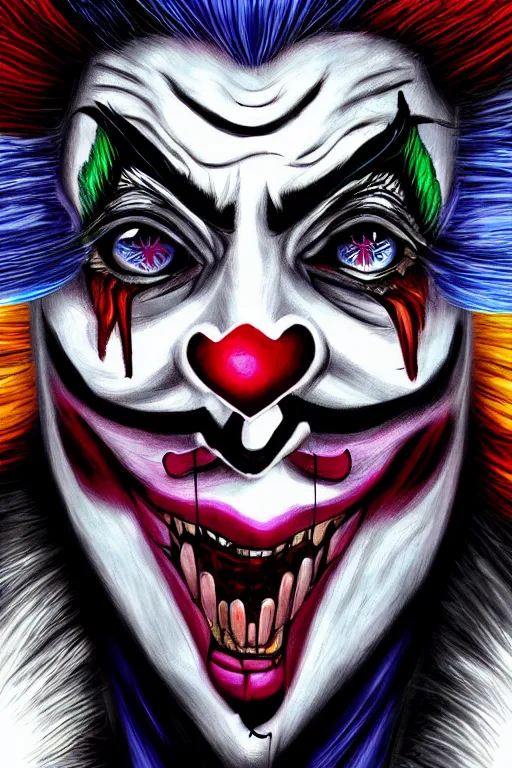 Prompt: an insane clown, highly detailed, digital art, sharp focus, trending on art station, anime art style