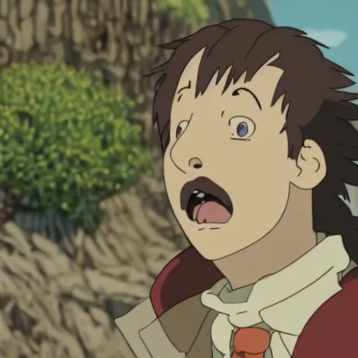 Prompt: A still of Sam Hyde in Howl's Moving Castle, in the style of studio ghibli, rule for thirds, sigma male, cinematic