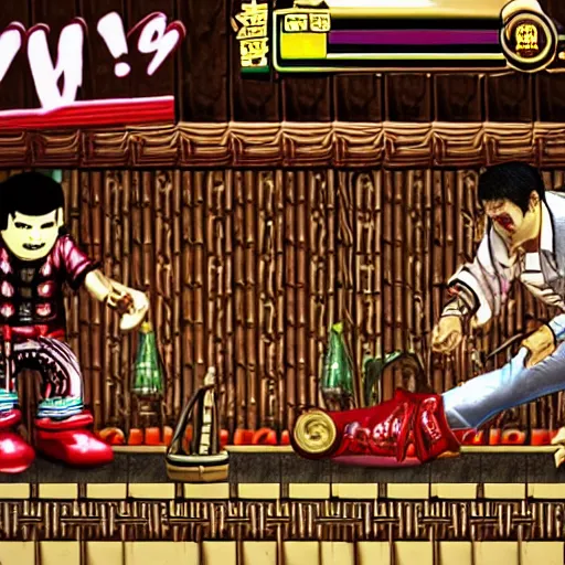 Prompt: in-game screenshot of kiryu kazuma from yakuza in the video game spelunky 2