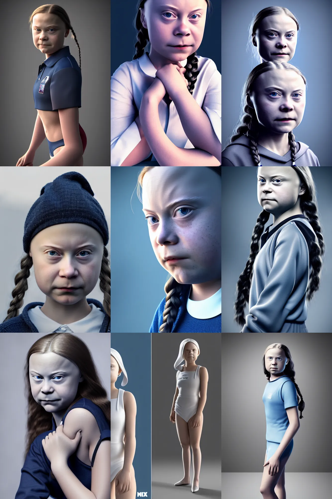 Prompt: Greta Thunberg seductively posing in tightly fitting uniform, professional photoshooting for maxim magazine, highly detailed, sharp focus, smooth, octane render, 8k, volumetric lighting