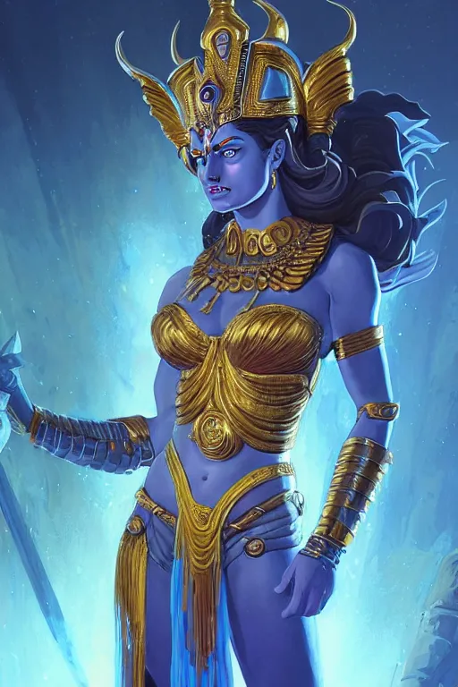 Prompt: The Godess Hera looking angry, detailed armor, portrait radiating a glowing aura, highly detailed, digital painting, artstation, concept art, smooth, sharp focus, beautiful face, symmetric face, enchanted, official fanart, behance, HD, artstation, blue and yellow theme, by Jesper Ejsing and RHADS and Makoto Shinkai and Lois van baarle and Ilya Kuvshinov and Ross Tran