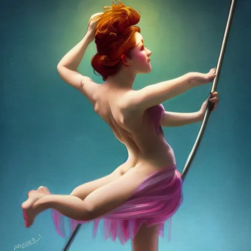 Image similar to A beautiful pole dancing fairie, cinematic lighting, soft bokeh, fantasy, modern, colourful, highly detailed, digital painting, artstation, deviantart, concept art, sharp focus, illustration, by Edward Hopper and Rene Magritte and Alphonse Mucha