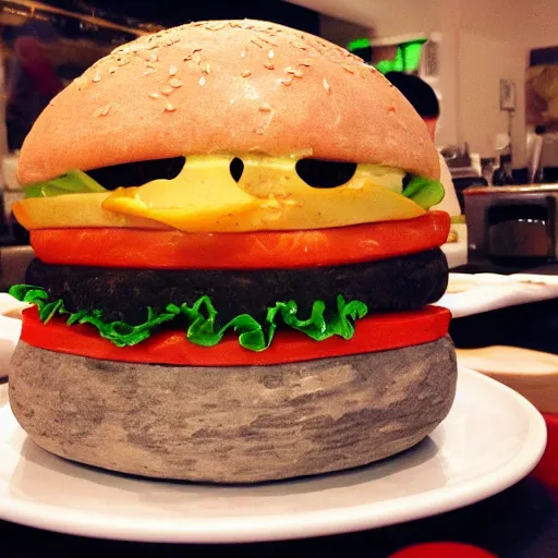 Prompt: hamburger carved in stone