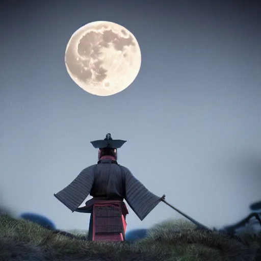 Prompt: samurai full moon ambient light cinematic