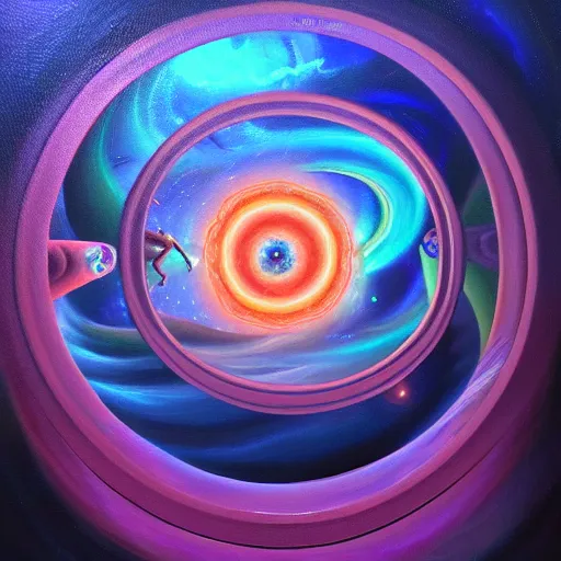 Image similar to isometric scifi astral spirit space journey in oil painting, pulled into the spiral vortex, trending on artstation, award winning, emotional, highly detailed ethereal surrealist art