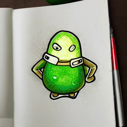 Prompt: an avocado with arms and legs wearing a starfleet uniform