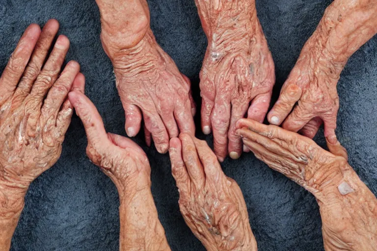 Prompt: close up shot of oily elderly hands