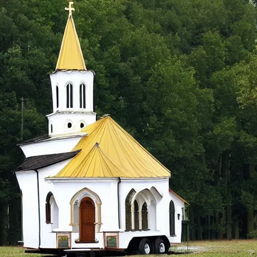 Prompt: tiny home that looks like st volodymyr's cathedral.