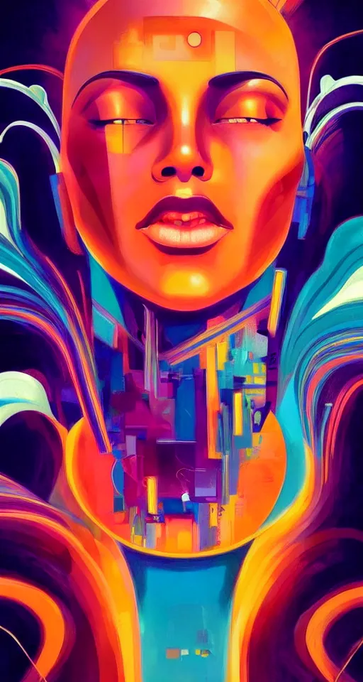 Prompt: art deco close up portait of head, like a dream digital painting cinematic dramatic fluid lines otherworldly vaporwave interesting details rule of thirds epic composition by artgerm basquiat