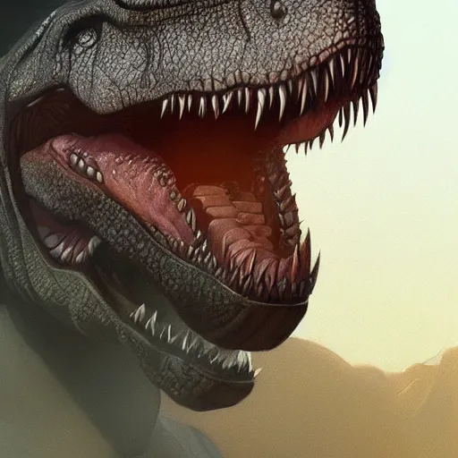 Image similar to commission portrait of a t-rex,digital art,art by greg rutkowski,artstation,deviantart,photorealistic,hyperdetailed,4k,detailed face,professional lighting,western comic style,award winning