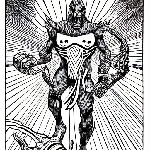 Image similar to clean simple line art of a terrifying monster from folklore. no background. well composed, clean coloring book page, beautiful detailed art. coloring book line art by steve ditko and jack kirby and greg rutkowski