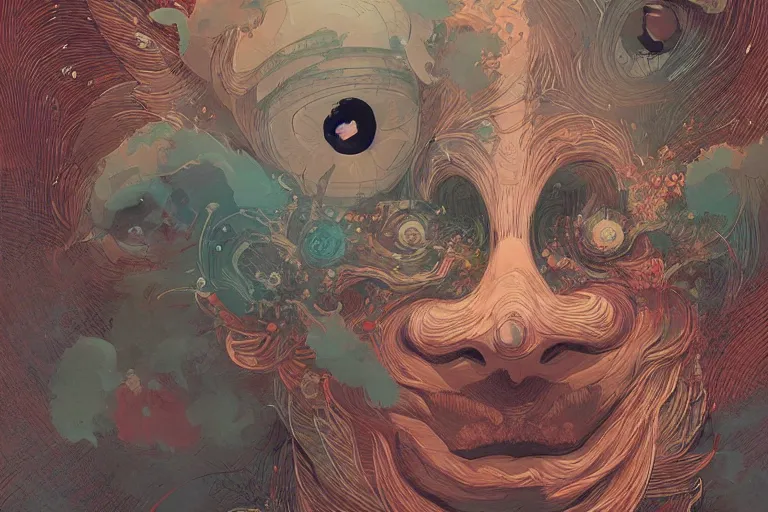 Image similar to man face, large round eyes, concept art, fantasy illustration, by victo ngai and diego gisbert llorens