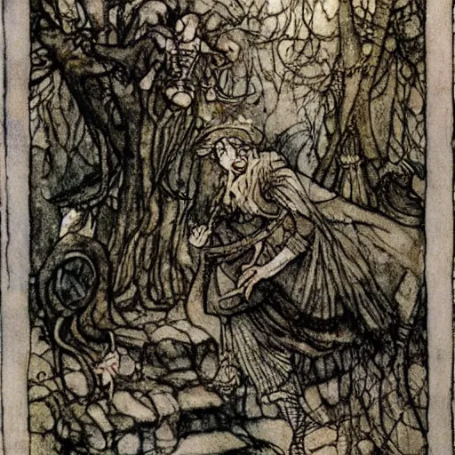 Image similar to tiktok, arthur rackham illustration, extremely high quality