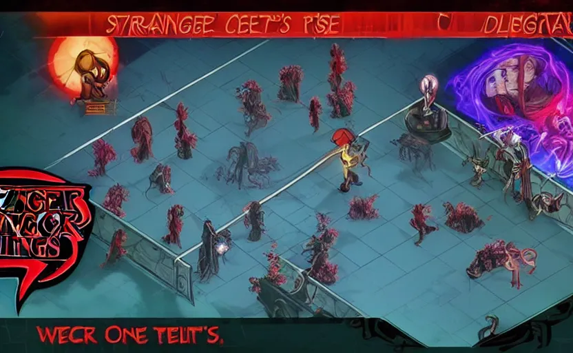 Image similar to stranger things vecna's mind flayer farming mobile game screenshot gameloft