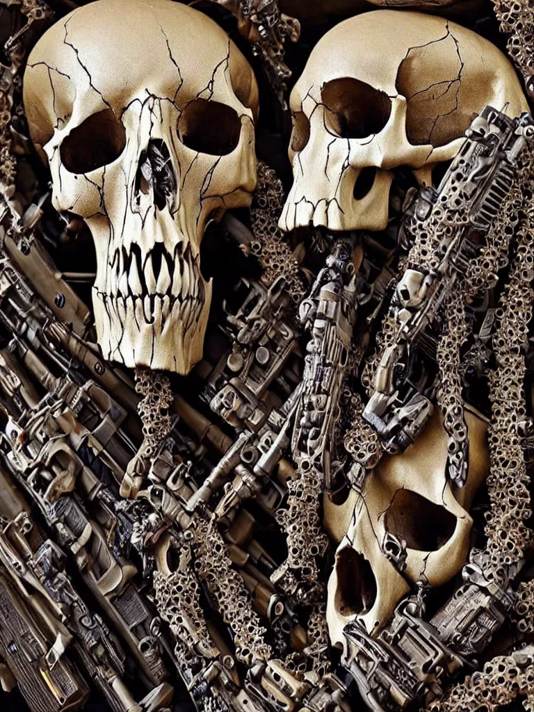 Prompt: animal skull made of rifles, ultra-realistic, intricate details photograph