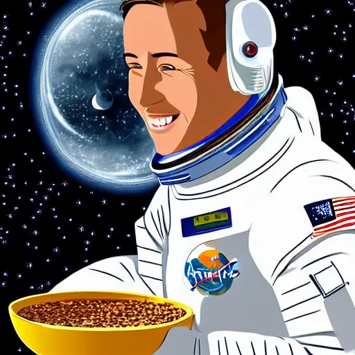 Prompt: digital art of among us astronaut eats cereals