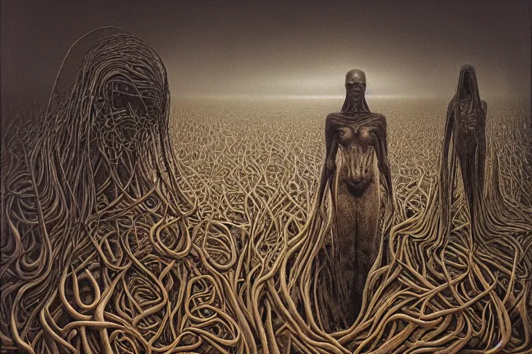 Image similar to her eyes wide by zdzisław beksiński, jeffrey smith and h.r. giger, oil on canvas, XF IQ4, f/1.4, ISO 200, 1/160s, 8K, RAW, unedited, symmetrical balance, in-frame