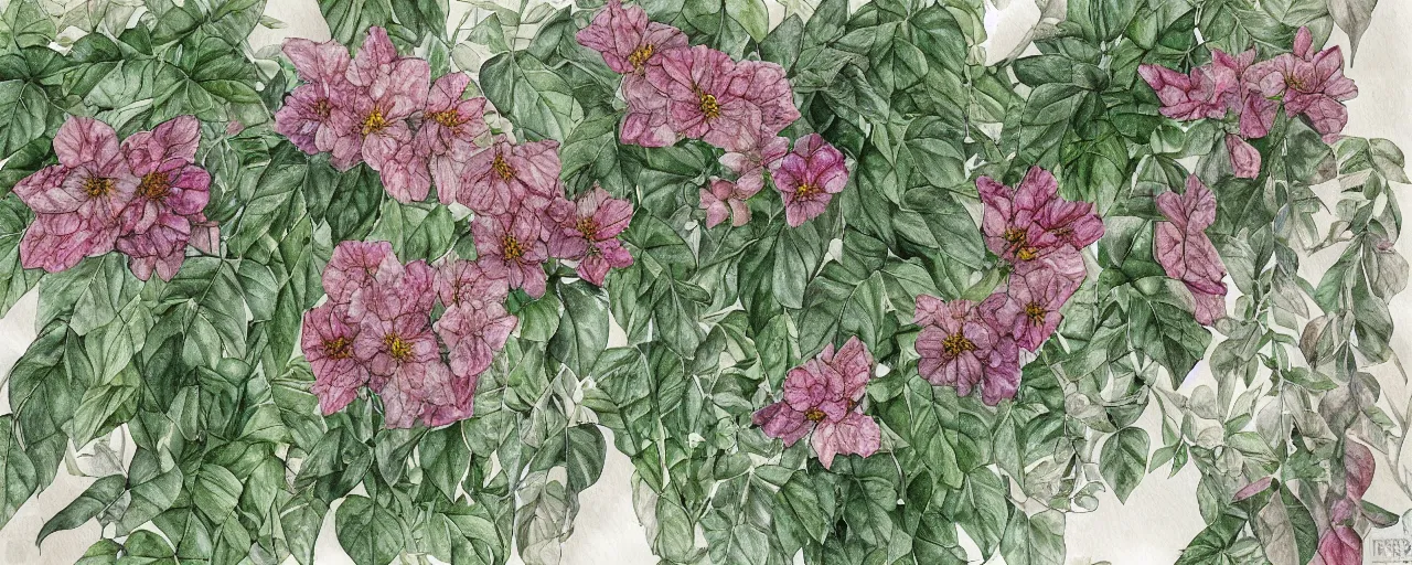 Image similar to delicate marble in a botanic garden, stony, puffy, botanical herbarium paper, watercolor colored painting and pencil, iridescent colors, 8 k, realistic shaded, fine details, artstation, italian, colonnade, vines, flowers, gardena architecture, pompeii