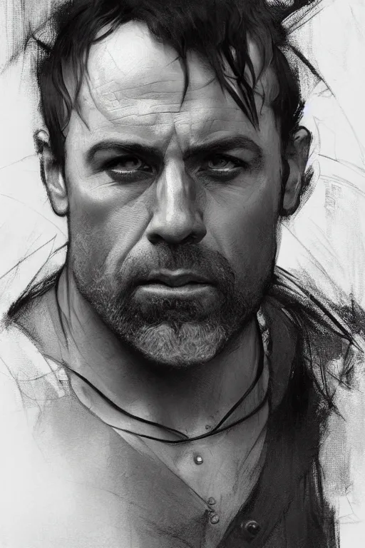 Image similar to portrait pencil sketch of joe rogan by jeremy mann and alphonse mucha, fantasy art, realistic drawing, dynamic lighting, artstation, poster, volumetric lighting, very detailed faces, 4 k, award winning