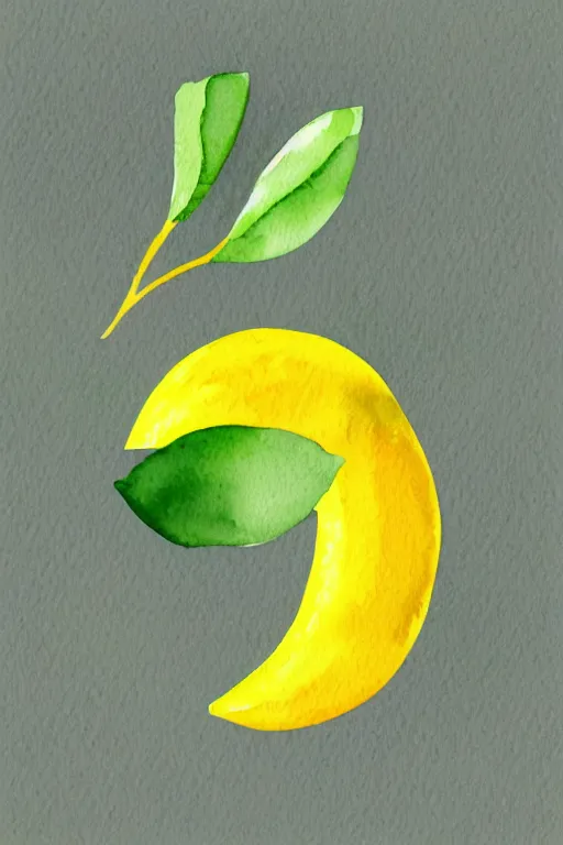 Image similar to minimalist watercolor art of a yellow lemon with green leaves, illustration, vector art