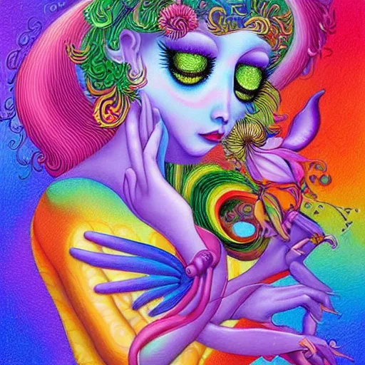 Image similar to surreal Lisa frank cartoon character, artwork by Daniel Merriam,