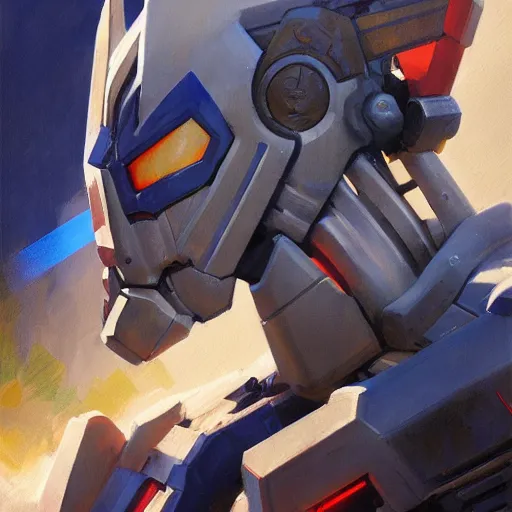 Image similar to greg manchess portrait painting of optimus prime as overwatch character, medium shot, asymmetrical, profile picture, organic painting, sunny day, matte painting, bold shapes, hard edges, street art, trending on artstation, by huang guangjian and gil elvgren and sachin teng