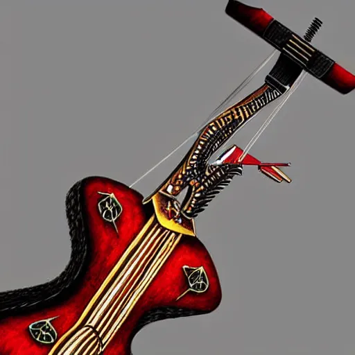 Prompt: a guitar crossbow, intricate, detailed, realistic, trending on artstation